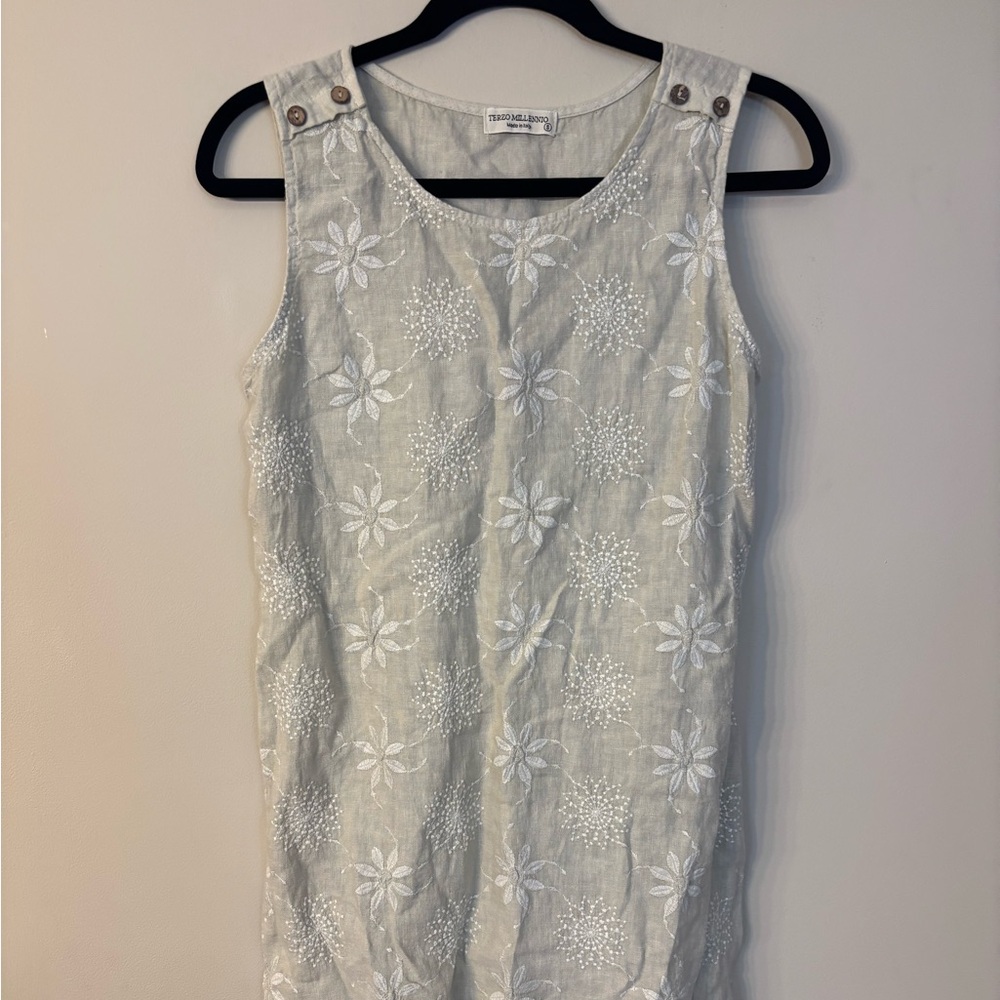 Terzo Millennio Sleeveless Embroidered Floral Linen Mini Dress Size S -‎ Italy